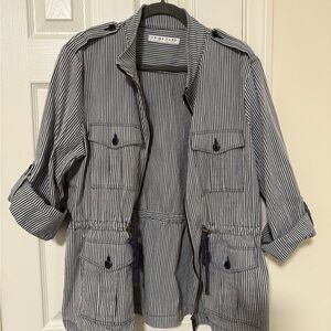 Trina Turk Navy and White Striped Utility Jacket